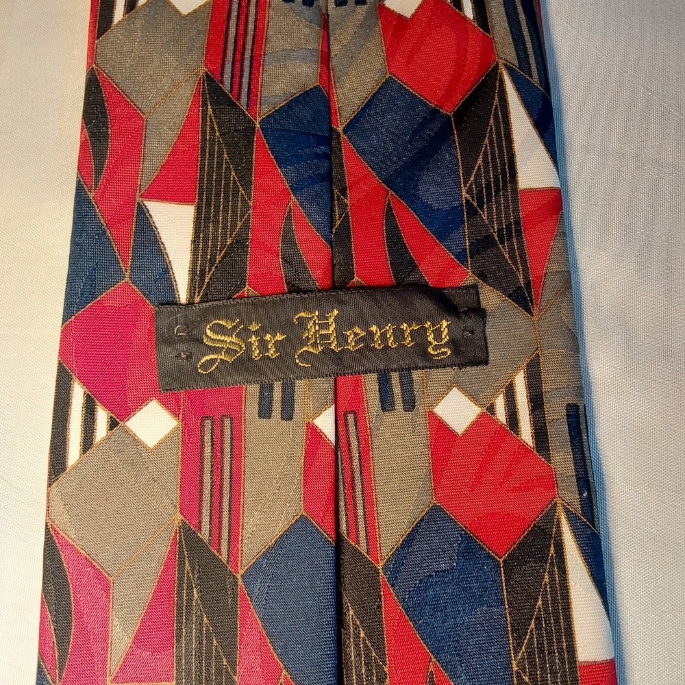 SIR HENRY MULTI-COLOR ART DECO men's tie 100% Silk Made in‎ USA